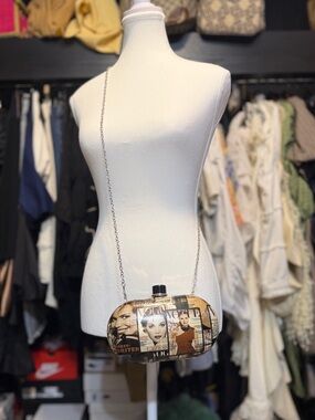 Vintage Vogue Magazine Print Oval Crossbody Clutch